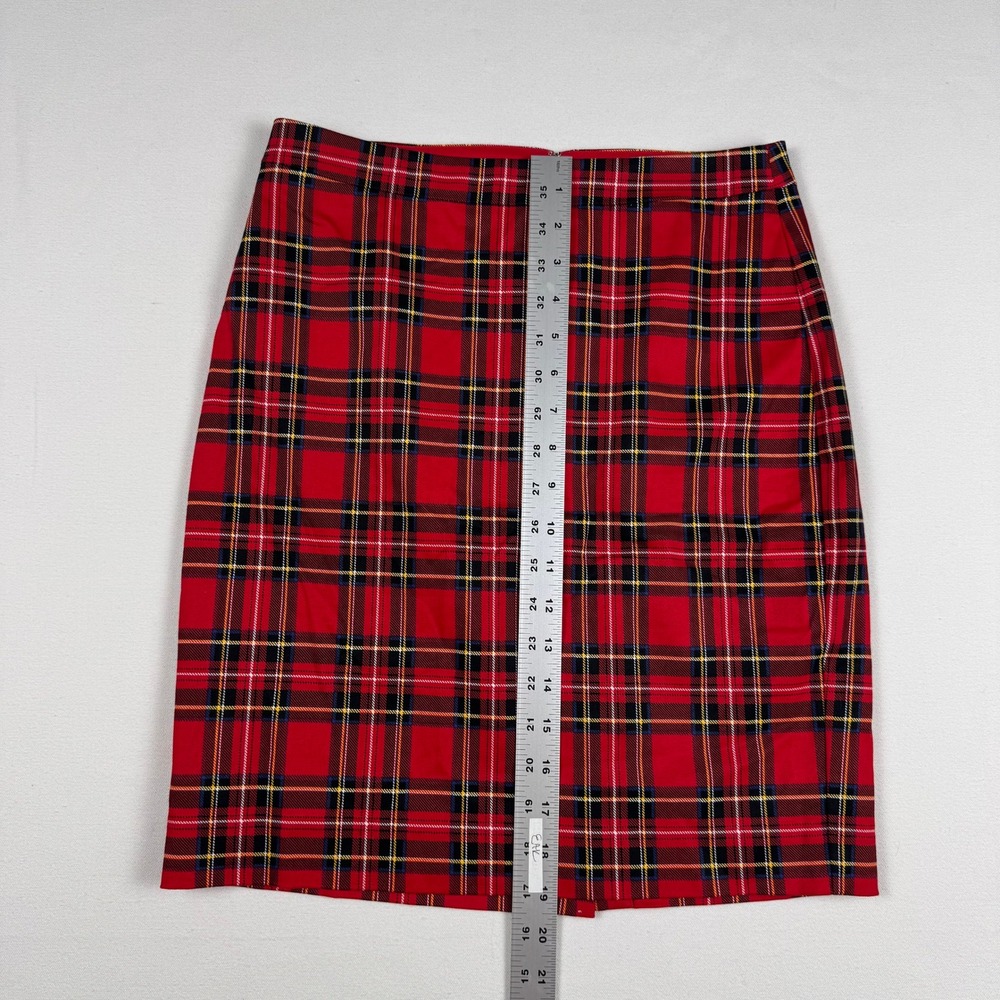 J.Crew Pencil Skirt Women 4P Red Plaid Tartan Cotton Blend Stretch - Picture 8 of 9